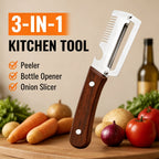 3-in-1 Stainless Steel Vegetable Peeler Knife with Wooden Handle